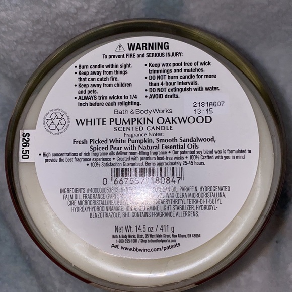 Brand new 3 wick “ white pumpkin oak wood” candle - Picture 3 of 3